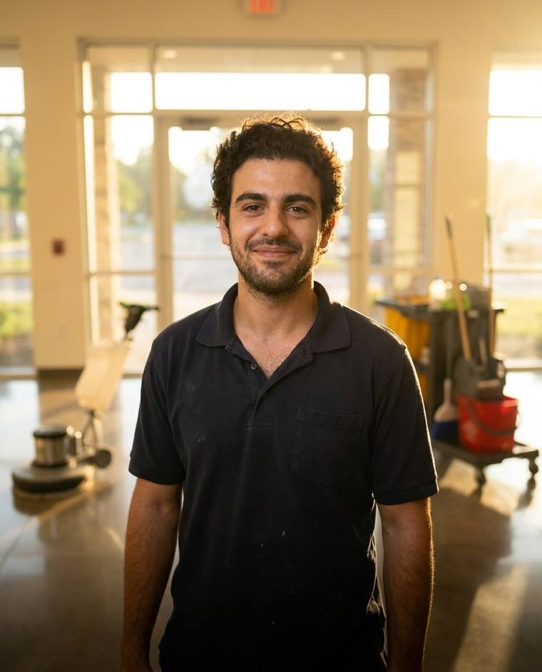 Jack, a cleaning-company founder, at his kitchen table late at night