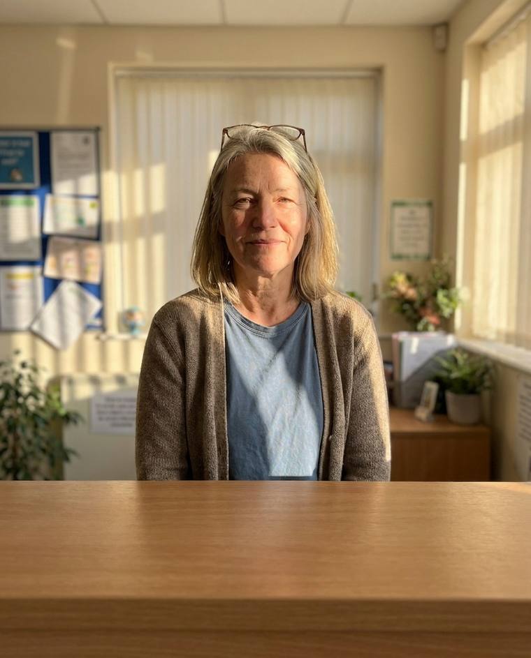 Diane, a school administrator in her fifties, at her kitchen window