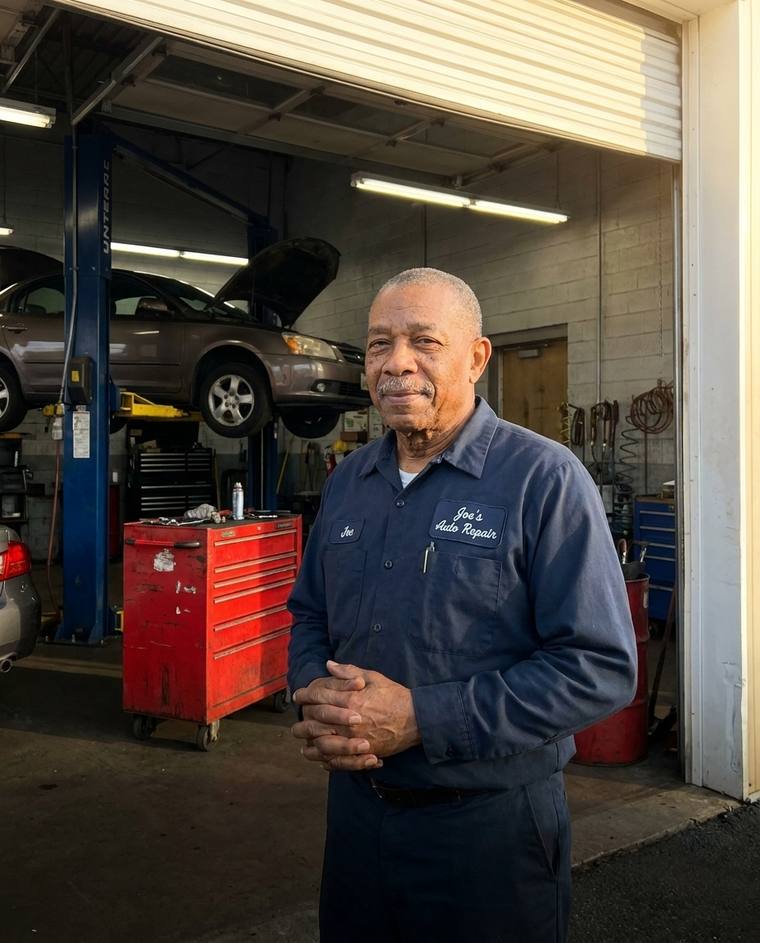 Walter, an auto shop owner, in his kitchen before work