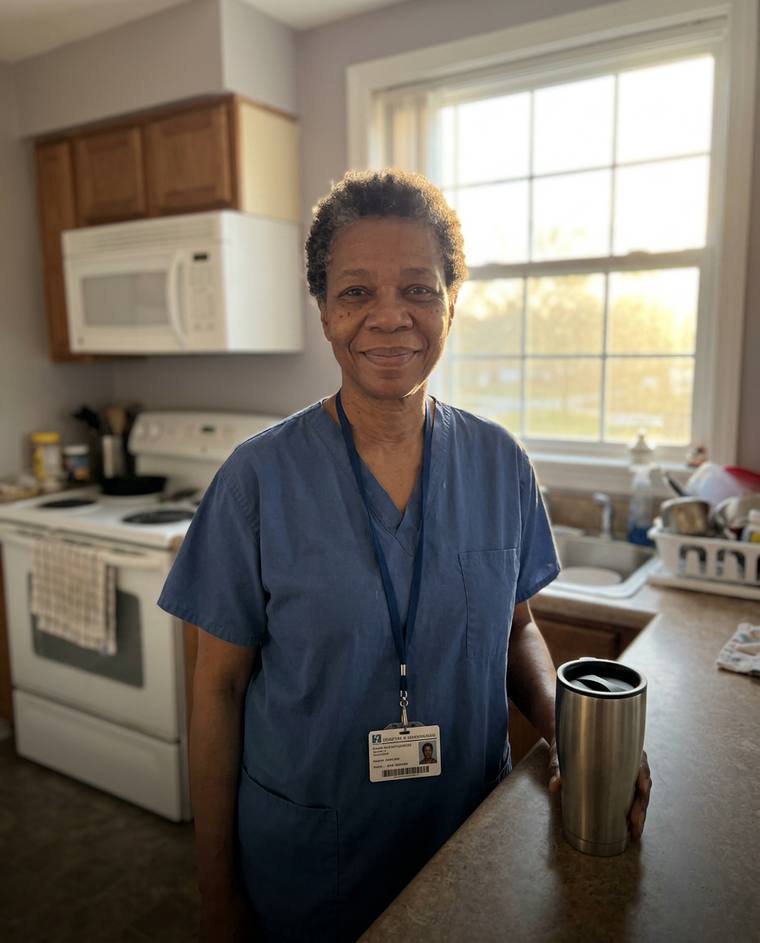 Susan, a nurse of 31 years, at the end of a shift
