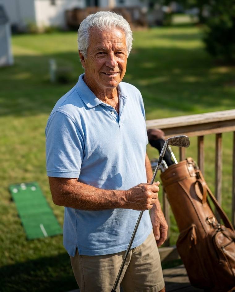 Ronald, a retired underwriter, in his kitchen before an early tee time