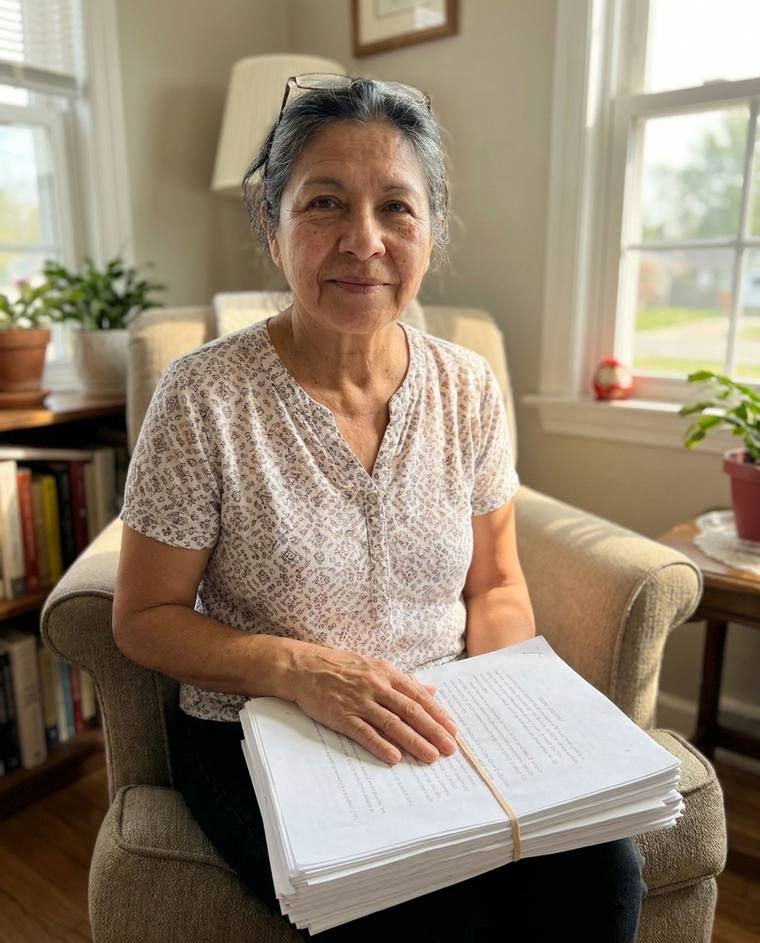 Patricia, a retired schoolteacher, at her kitchen table