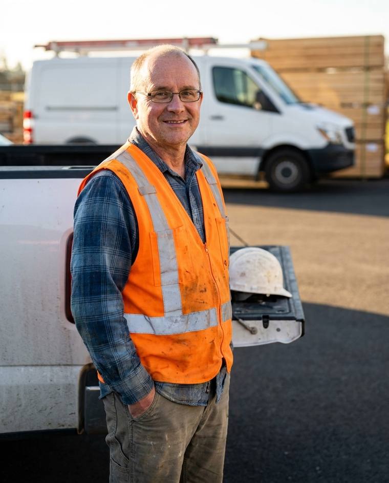 Max, a construction business owner, standing at a job site