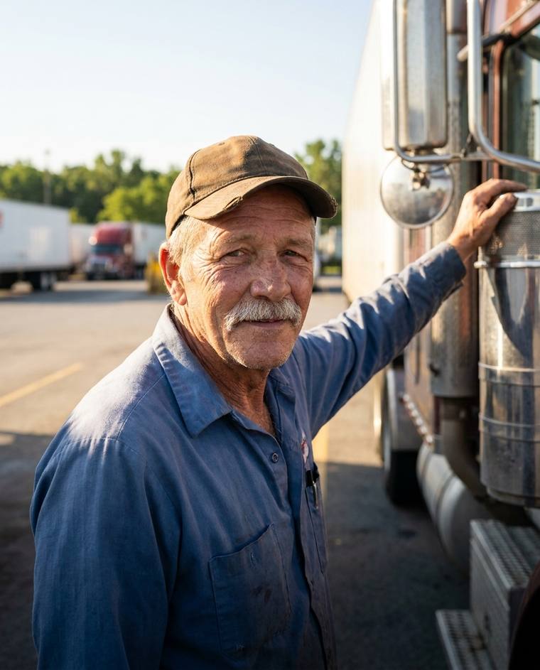 Gary, a long-haul driver, in the cab of his truck